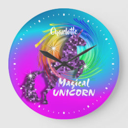 Pretty Fantasy Rainbow Unicorn Personalised Large Clock