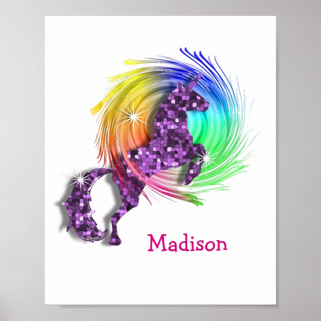 Pretty Fantasy Rainbow Unicorn Personalised Print (Front)