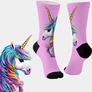 Pretty Fantasy Unicorn on Pink Socks