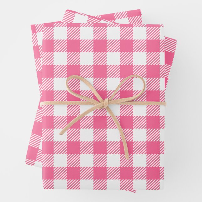 Pretty Farmhouse Pink And White Buffalo Plaid  Wrapping Paper Sheet (In situ)