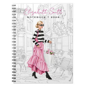Pretty Fashion Girl with Bag in Paris Notebook