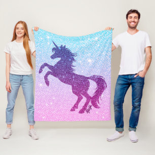 Pretty Faux Glitter Unicorn Fleece Blanket MEDIUM