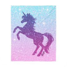 Pretty Faux Glitter Unicorn Fleece Blanket MEDIUM