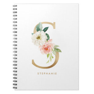Pretty Faux Gold Foil Floral Letter S Monogram Notebook