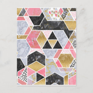 Pretty faux gold glitter marble geometric design postcard