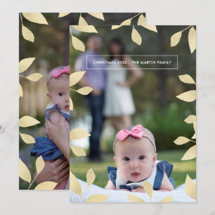 Pretty Faux Gold Leaves Christmas Photo Holiday Card