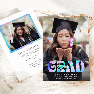 Pretty Faux Iridescent Retro Grad Photo Graduation Announcement
