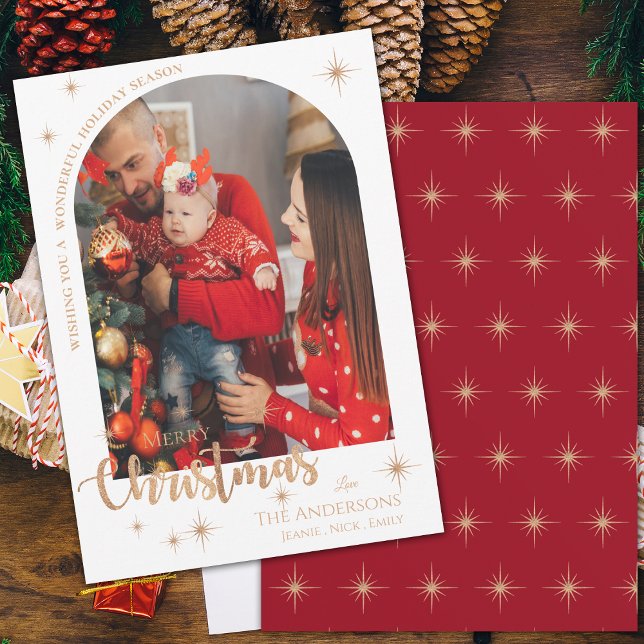 Pretty Faux Rose Gold Family Photo Merry Christmas Holiday Card (Pretty Faux Rose Gold Family Photo Merry Christmas Holiday Card)