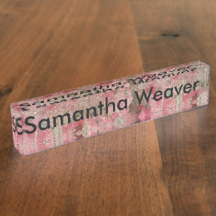 Pretty Faux Rose Gold Glitter on Watercolor Floral Nameplate
