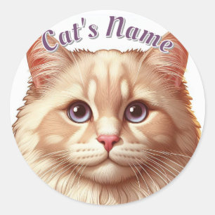 Pretty Fawn coloured Long-Haired Cat plus Name Classic Round Sticker