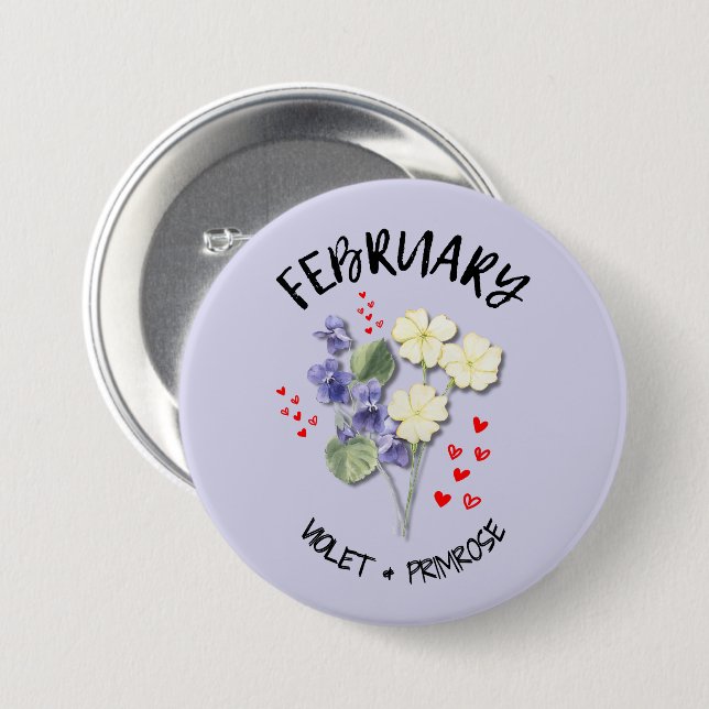 Pretty FEBRUARY Birth Month Flower Birthday 7.5 Cm Round Badge (Front & Back)