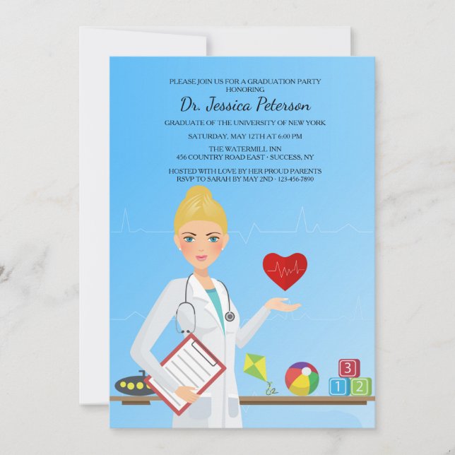Pretty Female Paediatrician Invitation (Front)