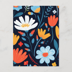 Pretty Feminine Black Floral Pattern Holiday Postcard