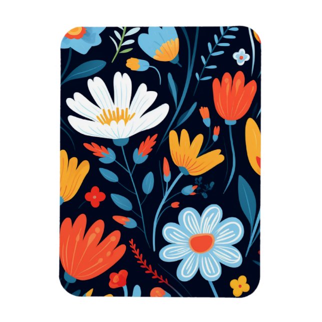 Pretty Feminine Black Floral Pattern Magnet (Vertical)