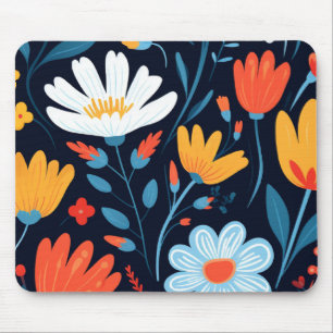Pretty Feminine Black Floral Pattern Mouse Mat