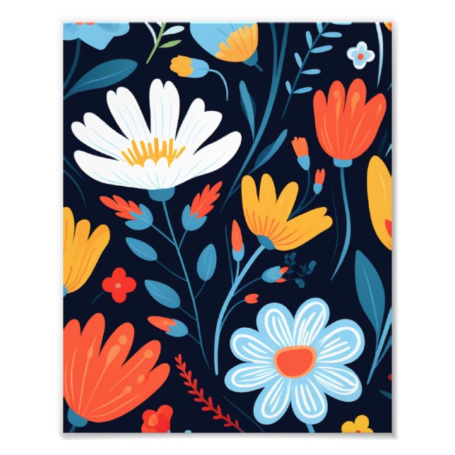 Pretty Feminine Black Floral Pattern Photo Print (Front)