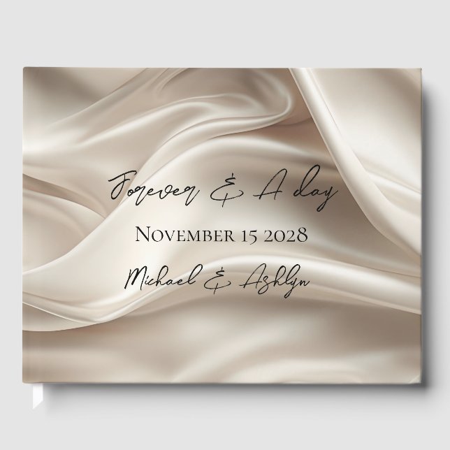 Pretty Feminine Champagne Gold Faux Satin Wedding Guest Book (Front)