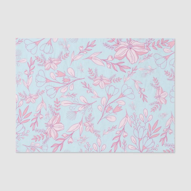 Pretty Feminine Floral Pattern Pink and Blue Tissue Paper (Front)