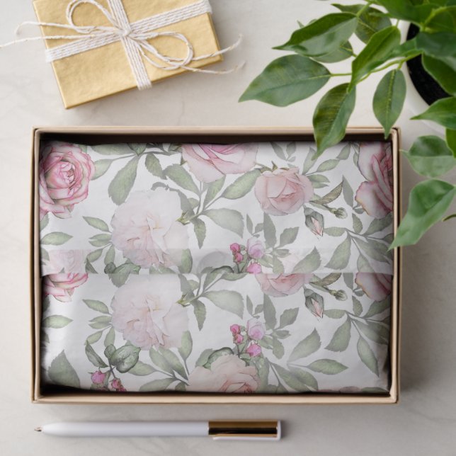 Pretty Feminine Floral Watercolor Pink Roses Tissue Paper (Gift)
