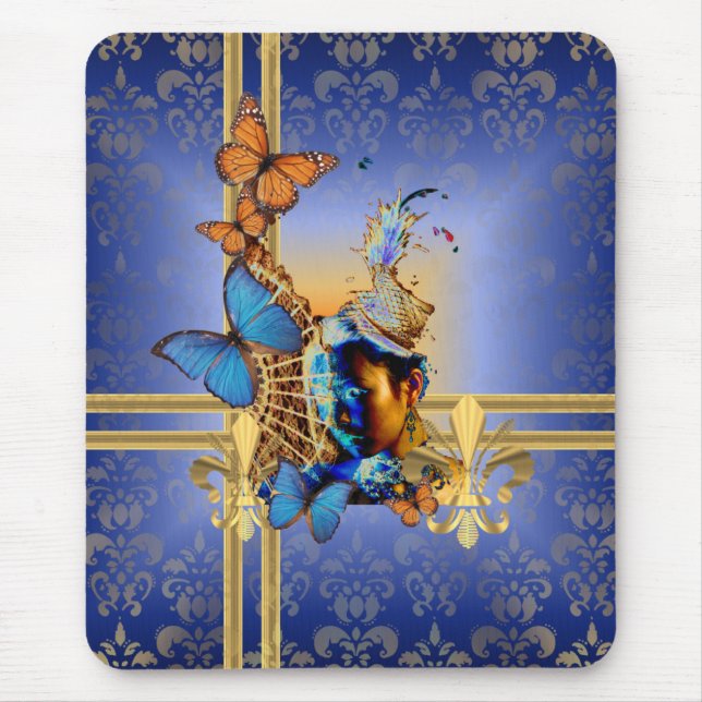 Pretty feminine girly design and butterflies mouse mat (Front)