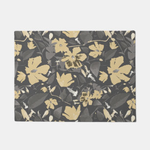 Pretty Feminine Gold Grey Floral Pattern Doormat
