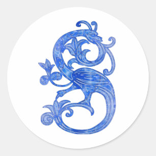 Pretty Feminine Mediaeval Blue Fantasy Dragon Classic Round Sticker