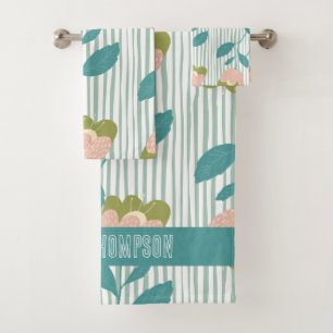 Pretty feminine monogram floral Blue pattern Bath Towel Set