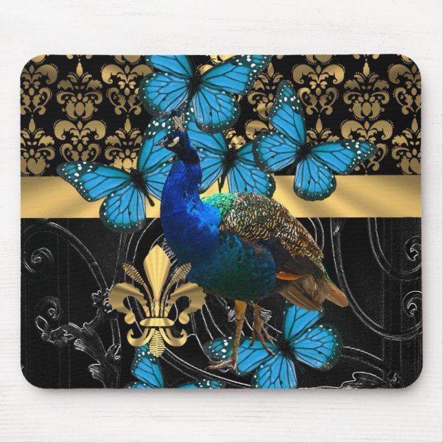 Pretty feminine peacock design mouse mat (Front)