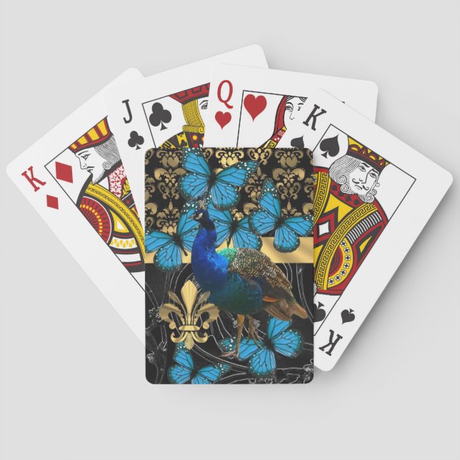 Pretty feminine peacock design playing cards (Back)
