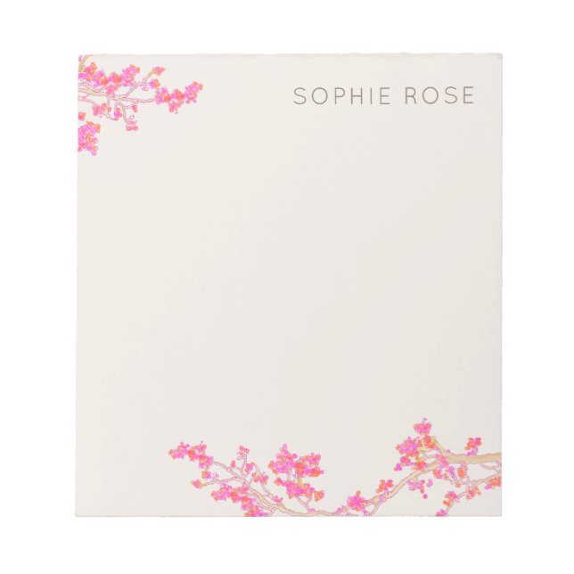 Pretty Feminine Pink Floral Notepad (Front)