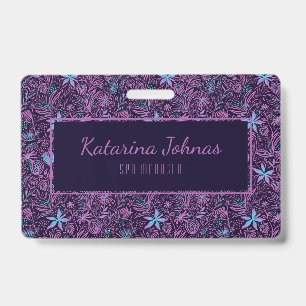 Pretty Feminine Tropical Floral Spa Style Mini Bus ID Badge