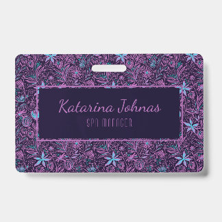 Pretty Feminine Tropical Floral Spa Style Mini Bus ID Badge