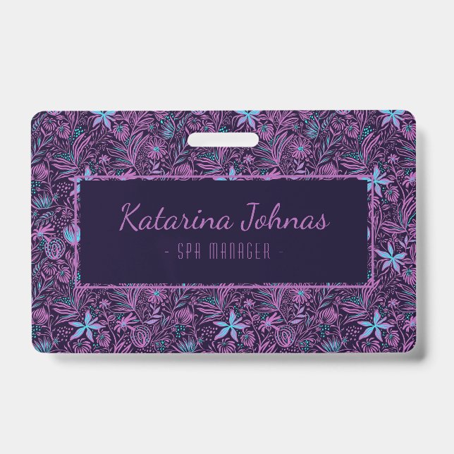 Pretty Feminine Tropical Floral Spa Style Mini Bus ID Badge (Front)