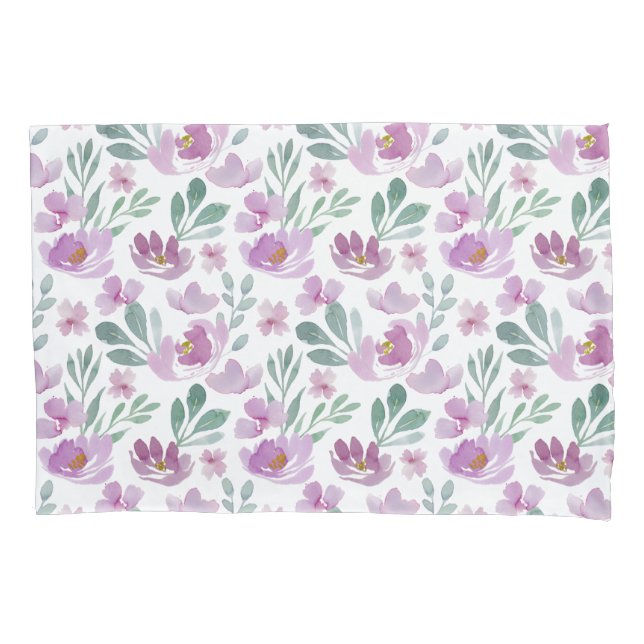 Pretty Feminine Watercolor Floral Pink Pillowcase (Front)