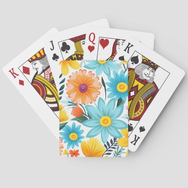 Pretty Feminine White Floral Pattern Playing Cards (Back)