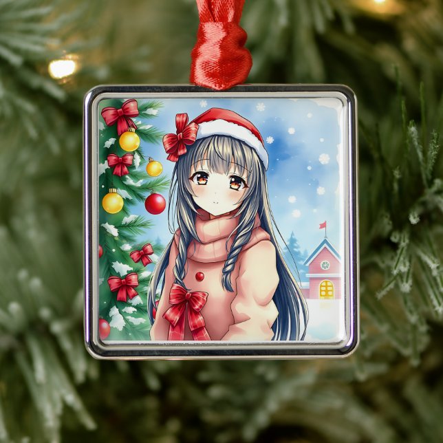 Pretty Festive Anime Girl Christmas Metal Tree Decoration (Tree)