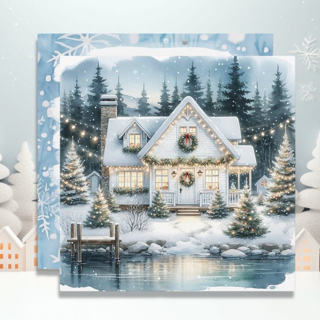 Pretty Festive House on a Frozen Lake Christmas Holiday Card (Creator Uploaded)
