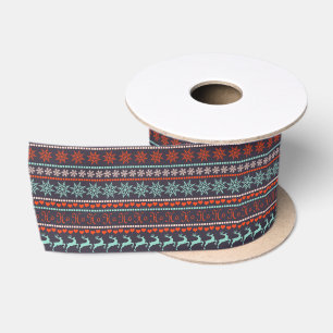 Pretty Festive Reindeer Snowflakes Striped Satin Ribbon