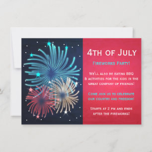 Pretty Fireworks 4th of July Party Invitations
