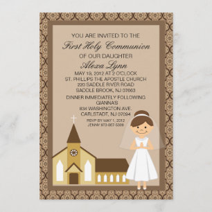 Pretty First Communion Girl By Church Invitation
