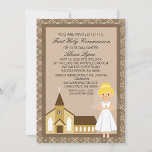 Pretty First  Communion Girl By Church Invitation