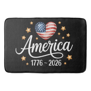 Pretty Flag Heart 1776-2026 July 4th 250th Bath Mat