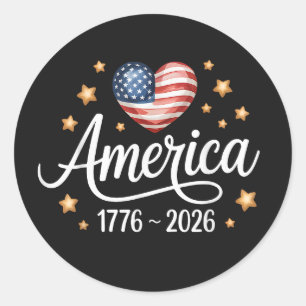 Pretty Flag Heart 1776-2026 July 4th 250th  Classic Round Sticker