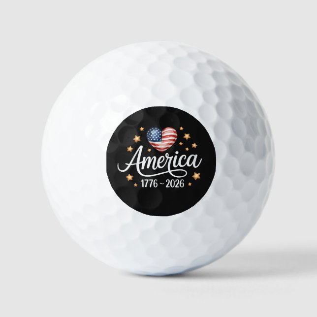 Pretty Flag Heart 1776-2026 July 4th 250th  Golf Balls (Front)