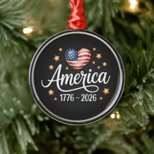 Pretty Flag Heart 1776-2026 July 4th 250th Metal Tree Decoration