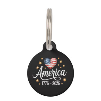 Pretty Flag Heart 1776-2026 July 4th 250th Pet Tag