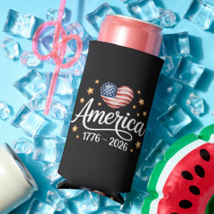 Pretty Flag Heart 1776-2026 July 4th 250th Seltzer Can Cooler