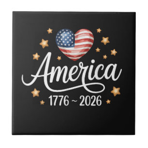 Pretty Flag Heart 1776-2026 July 4th 250th  Tile