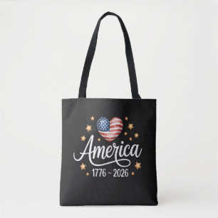 Pretty Flag Heart 1776-2026 July 4th 250th Tote Bag