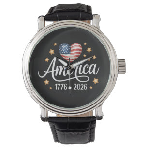 Pretty Flag Heart 1776-2026 July 4th 250th Watch